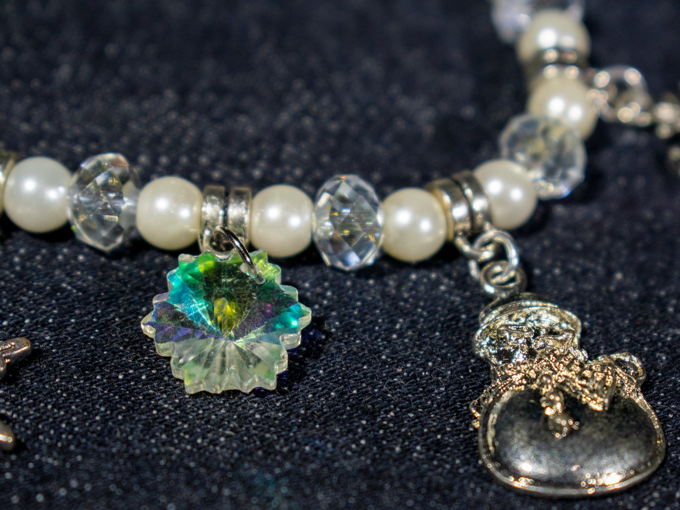 White Pearl Snowball and Clear Ice Beaded Winter Charm