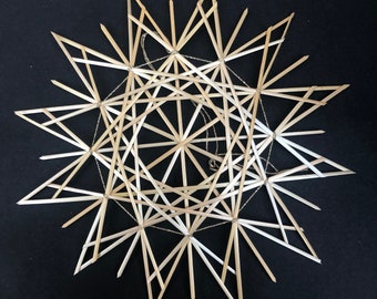 Straw star Vivienne XXL, 19.5 cm diameter, gold thread, Christmas decoration