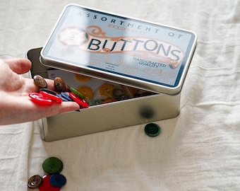Vintage Style Metal Notions Tin, Large 5x7" Storage Box for Buttons & Sewing Supplies