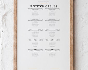 English Knitting Cable Guide, 9 Stitch Cables, Knitting Print, PNG Download, Unframed, A3 size