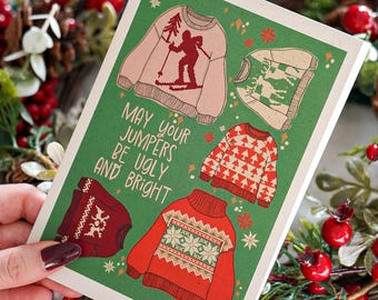 Colourful May Your Jumpers Be Ugly and Bright Knitted Jumper Christmas Card