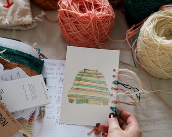 Yarn Chart and Shade Card for Knitting, Crochet & Embroidery, Punch Hole Colourwork Swatch, Design Your Own Sweater Project Planner Postcard