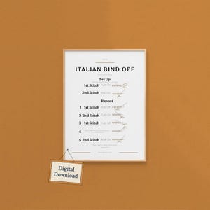 イタリア式編み止めガイド、編み物愛好家のための編み止め手順、印刷可能な編み物参考資料（デジタルダウンロード）