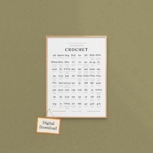 English Crochet Abbreviation Guide, Cheat Sheet for Beginner Crocheters, Printable Reference (Digital Download)