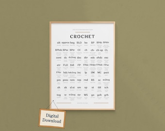 English Crochet Abbreviation Guide, Cheat Sheet for Beginner Crocheters, Printable Reference (Digital Download)