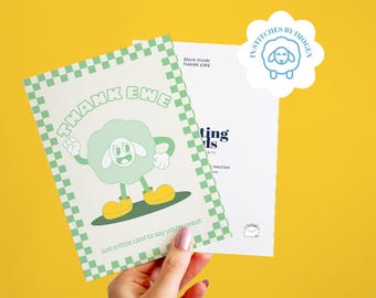 Retro Character Thank Ewe Card, Funny Thank You Card, Retro Sheep Card, Knitter Thank You Card, Crocheter Thank You Card, Blank Card