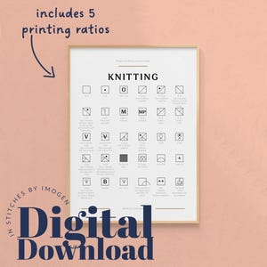 English Knitting Symbol Guide, DIGITAL DOWNLOAD, Gift for Knitters, Craft Poster, Knitting Print, Fibre Arts Poster, Knitting Guide