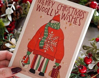 Colourful Merry Christmas & Woolly Wishes Knitted Jumper Christmas Card