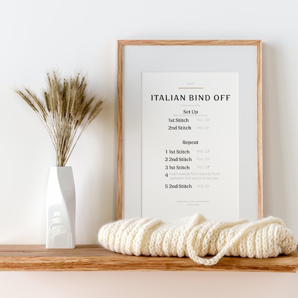 How To: Italian Bind Off, Gift for Knitters, Knitting Poster, Knitting Print, PNG Download, Unframed, A4 size