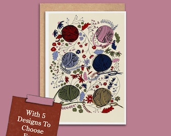 Yarns & Flowers Illustrated 7x5" Knitting and Crochet Greetings Card
