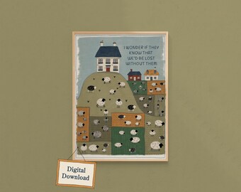Illustrazione di una pecora, La storia della pecora, Poster sul patrimonio culturale per artigiani, magliai, agricoltori e appassionati di pecore e lana