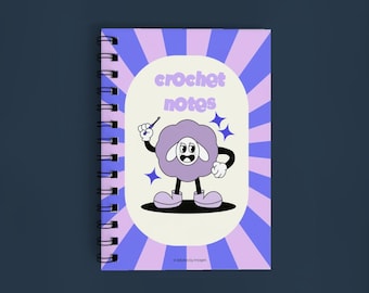 Retro Crochet Notes, Project Log & Yarn Stash, Fibre Art Heritage Stationery, A5 Spiralbound Notebook