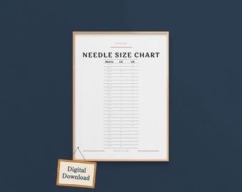 Guida alle misure dei ferri da maglia, promemoria per principianti, riferimento stampabile (download digitale)