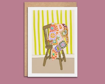 Granny Square Greeting Card: Illustrated 7x5" Crochet Birthday Card