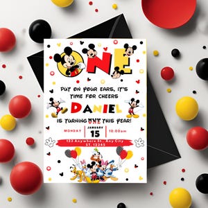 Mickey Mouse 1st Birthday Invitation Template | Printable Canva Design ...