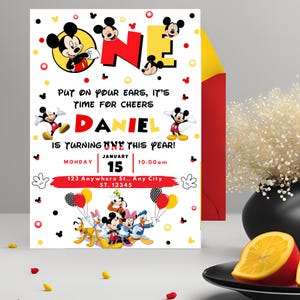 Mickey Mouse 1st Birthday Invitation Template | Printable Canva Design ...