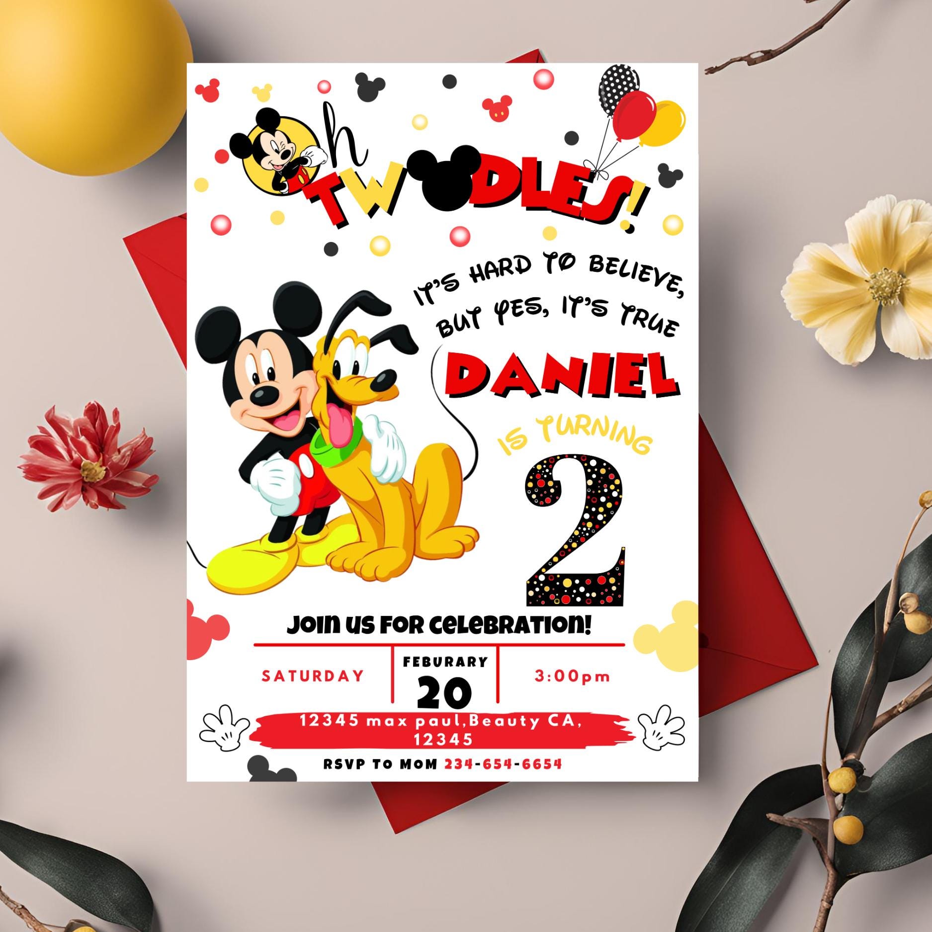 Mickey Mouse 2nd Birthday Invitation | Printable Canva Template ...