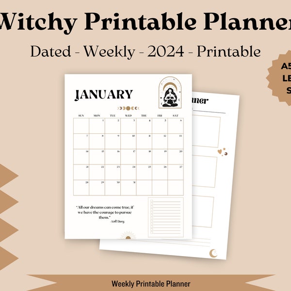 Witchy planner printable pages weekly printable planner boho moon planner printable 2024 planner weekly printable planner A5 weekly planner