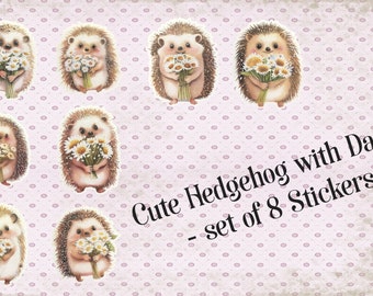 Hedgehog with Daisy - set of 8 Waterproof Vinyl