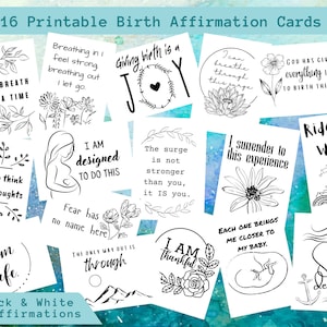 Set of 16 Birth Affirmations / Christian / Instant Download / Coloring Book Style / Black and White / Printable
