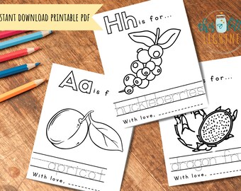 ABC Book / Baby Shower Game / Guest Book / Fruit Theme / Instant Download / 4x6 / Alphabet Coloring Book / Printable