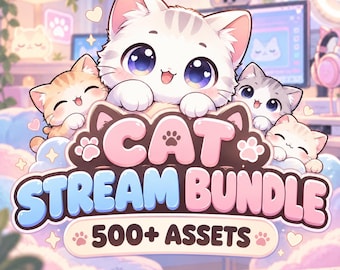 Twitch Stream Package, Animated Overlay, Cat Stream Overlay, Twitch Overlays, Cat Emotes, Alerts & Sub Badges, 500+ Stream Assets