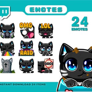 Emotes de gato negro para Twitch, Discord y TikTok / Emotes en oferta
