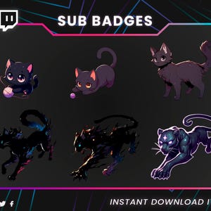 ストリーマー向けTwitchサブバッジ / 黒猫からパンサーへのビットバッジ / ネコ科動物の進化アイコン / 動物ペットバッジパック / ゴシックカワイイ / ダーク