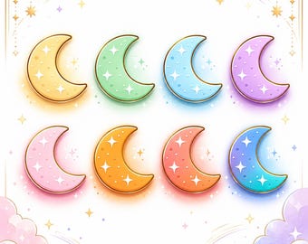 Pacote de Insígnias de Bits da Twitch / Lua Minguante / Progressão de Cores / Gradiente Arco-Íris / Estética Celestial / Vtuber / Streamer / OBS / StreamLegends