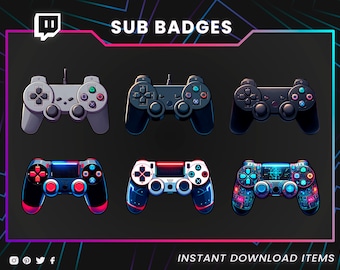 Badge secondari per controller di videogiochi per streamer / Badge bit a tema giocatore / Pacchetto evoluzione console per Twitch / Grafica per streaming / Pacchetto streaming