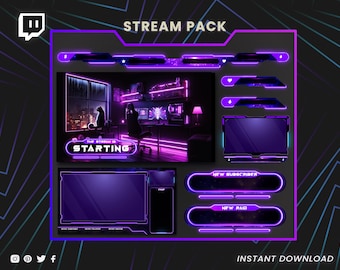 Superpositions de néons sur le thème des chats | Superpositions Twitch, webcam animée, panneaux Twitch, écrans Twitch, transition Twitch, boîte de discussion Twitch, bannière supérieure