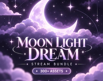 Twitch Stream Package, Animated Overlay, Moon Light Dream Stream Bundle,  Twitch Overlays, Cat Emotes, Alerts & Sub Badges, 300+ Assets