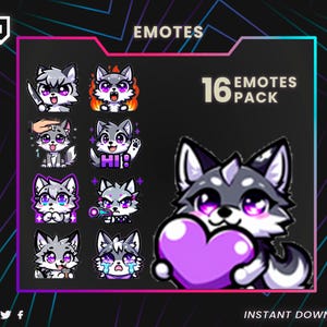 Emote Twitch, Emote Twitch Wolf / emote lupo carine, emote lupo chibi, emote lupo kawaii, emote lupo grigio, emote lupo meme, discord