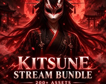 Twitch Stream Package, Animated Overlay, Kitsune Stream Bundle, Japanese Twitch Overlays, Emotes, Alerts, Sub Badges, 200+ Assets