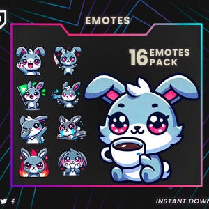 Twitch emotes, Bunny Twitch Emotes | cute bunny emotes, chibi bunny emotes, kawaii bunny emotes, gray bunny emotes, meme emotes, discord