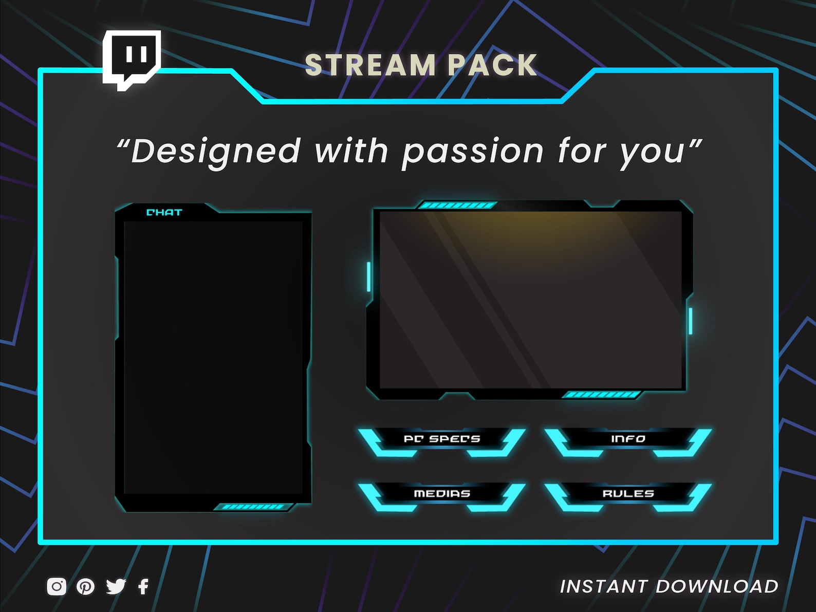 Twitch Neon Overlays | Twitch Overlays, Animated Webcam,twitch Panels ...