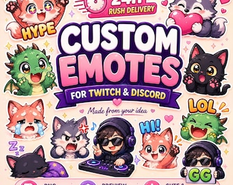 Custom Twitch Emotes, Static or Animated Emotes for Streamers, Cute Kawaii Chibi Emotes, Discord VTuber Emotes, 24H Rush Delivery