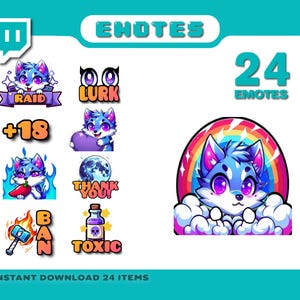 Cute Wolf Emotes Pack | 24 Colorful Twitch, Discord, & TikTok Emotes | Emotes on Sale