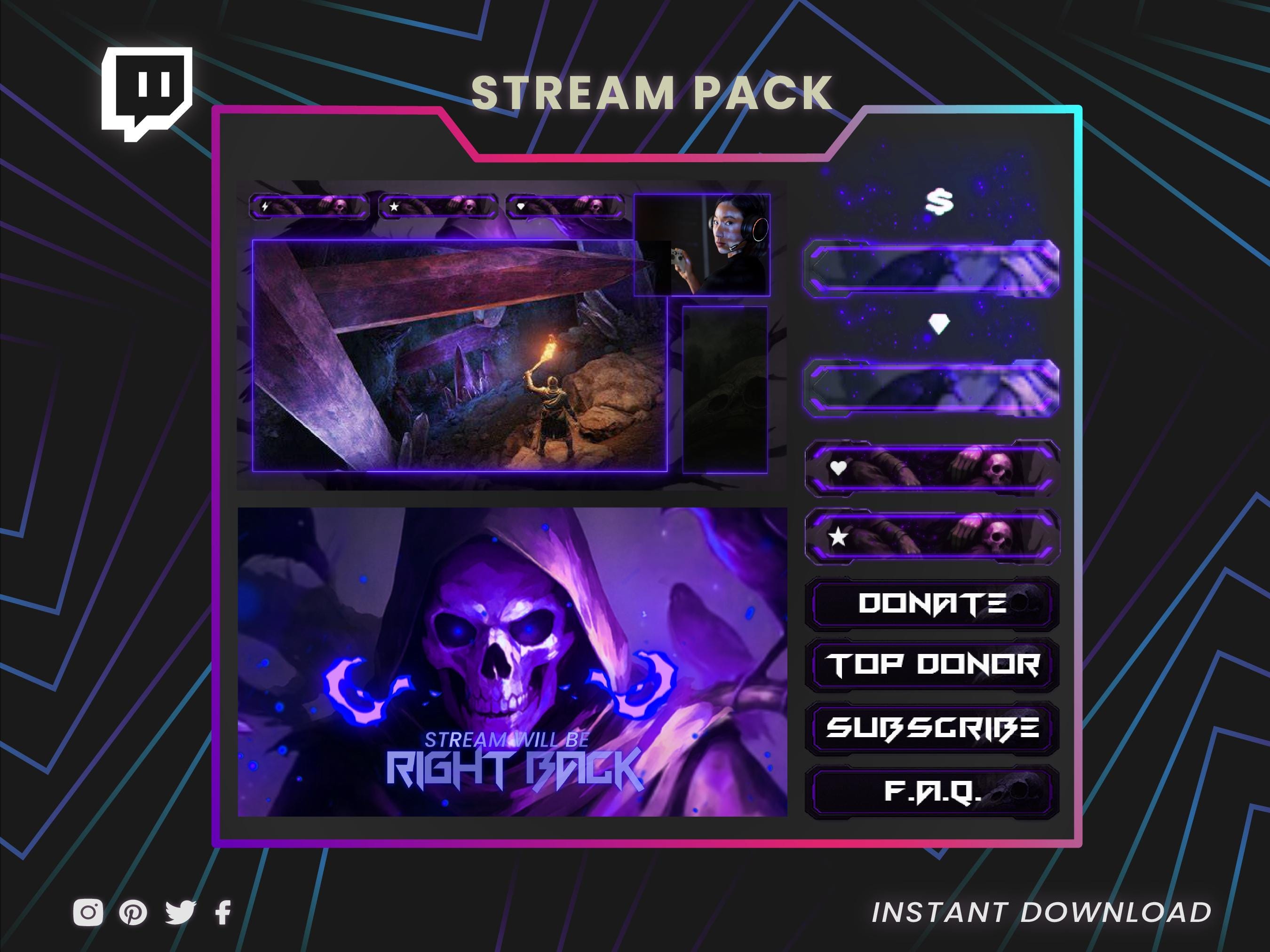Superpositions Twitch, webcam animée, panneaux Twitch, écrans Twitch, transition Twitch, boîte de discussion Twitch, bannière supérieure Twitch, superposition d'entracte