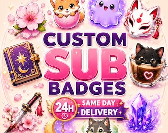 Custom Sub Badges for Twitch, YouTube & Discord | Personalized 1-12 Month Badge Progression | Cute Kawaii Gaming Streamer Badges
