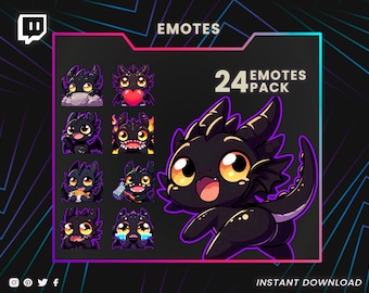 Chibi Dragon Emotes Pack | Black Dragon Twitch Discord Kick TikTok Stickers