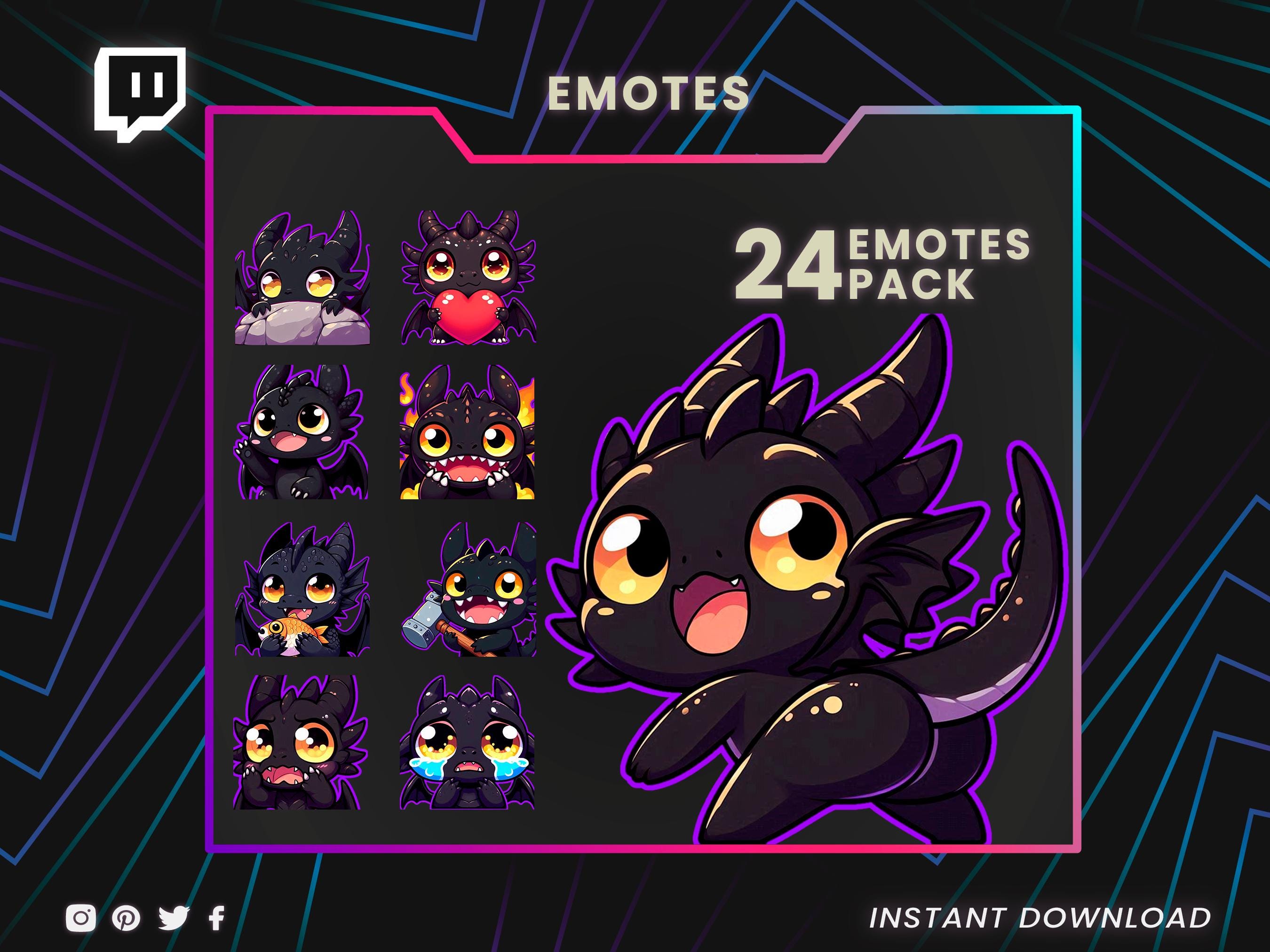 Chibi Fire Chibi Dragon Emotes Pack | Black Dragon Twitch Discord Kick Tiktok ...