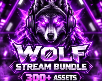 Twitch Stream Package, Animated Overlay, Wolf Stream Bundle, Purple Twitch Overlays, Wolf Emotes, Alerts & Sub Badges, 300+ Assets