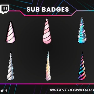Unicorn Horn Sub Badges for Twitch / Fantasy Sub Badges Pack for Streamers / Pastel Magical Icons / Kawaii Twitch Badges / Bit Badges / OBS