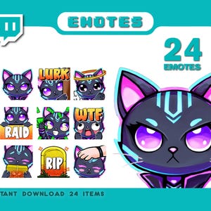 Emotes de Twitch, emotes de gato cibernético, emotes de gato, emotes de Twitch, emotes de Discord, emotes de patada, emotes divertidos, emotes lindos, paquete de emotes, emote chibi