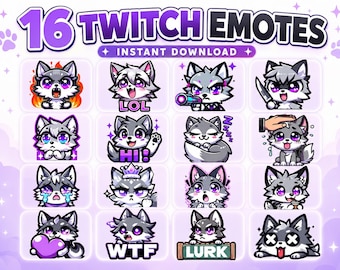 Twitch emotes, Wolf Twitch Emotes | cute wolf emotes, chibi wolf emotes, kawaii wolf emotes, gray wolf emotes, meme wolf emotes, discord