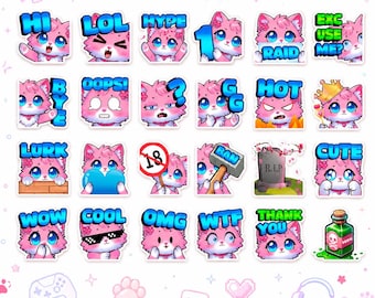 Pink Cute Cat Emotes, Twitch, Discord, TikTok (24 PNG)