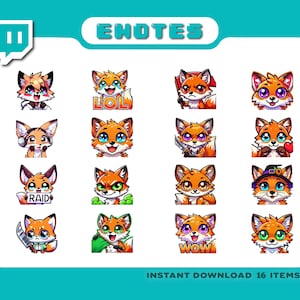 Twitch emotes, Fox Twitch Emotes | cute fox emotes, chibi fox emotes, kawaii fox emotes, cool fox emotes, meme fox emotes, discord emotes
