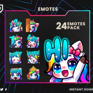 Emote unicorno, emote twitch, emote sub twitch, emote discord, emote di testo, emote twitch, emote chibi, emote carine, discord
