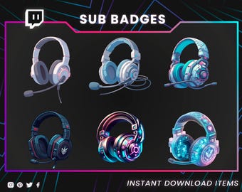 Badge Twitch Sub per Streamer / Badge Bit per Cuffie da Gaming / Icone RGB per Gamer / Pacchetto Cuffie per Twitch / Overlay Stream / Rosa Blu